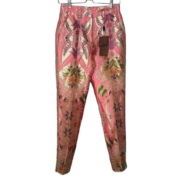 Etro Jacquard Metallic Pleated Ankle-Crop Trousers Pants NEW - Picture 2 of 9